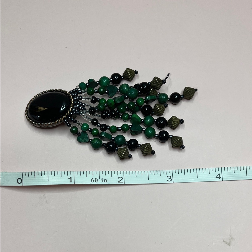 VTG Turquoise Onyx Heart Earrings Glass Beaded Dangle - Picture 5 of 8